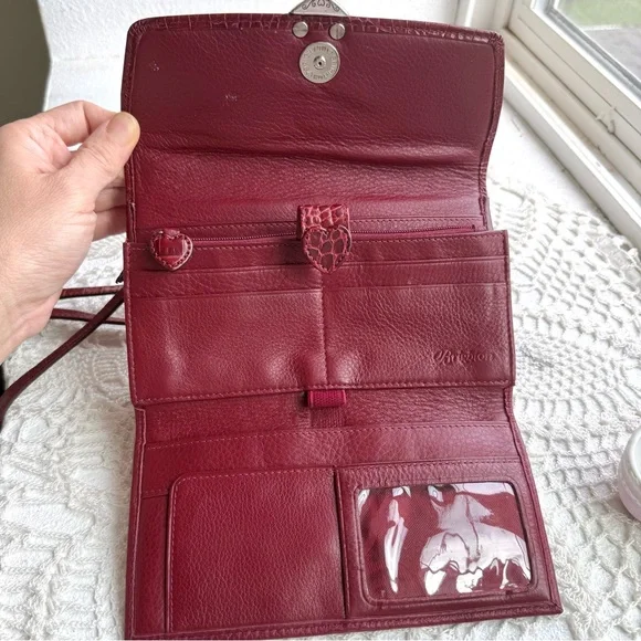 Y2k Brighton Red Leather Heart Wallet Crossbody Organizer Bag Coquette - Picture 3 of 5